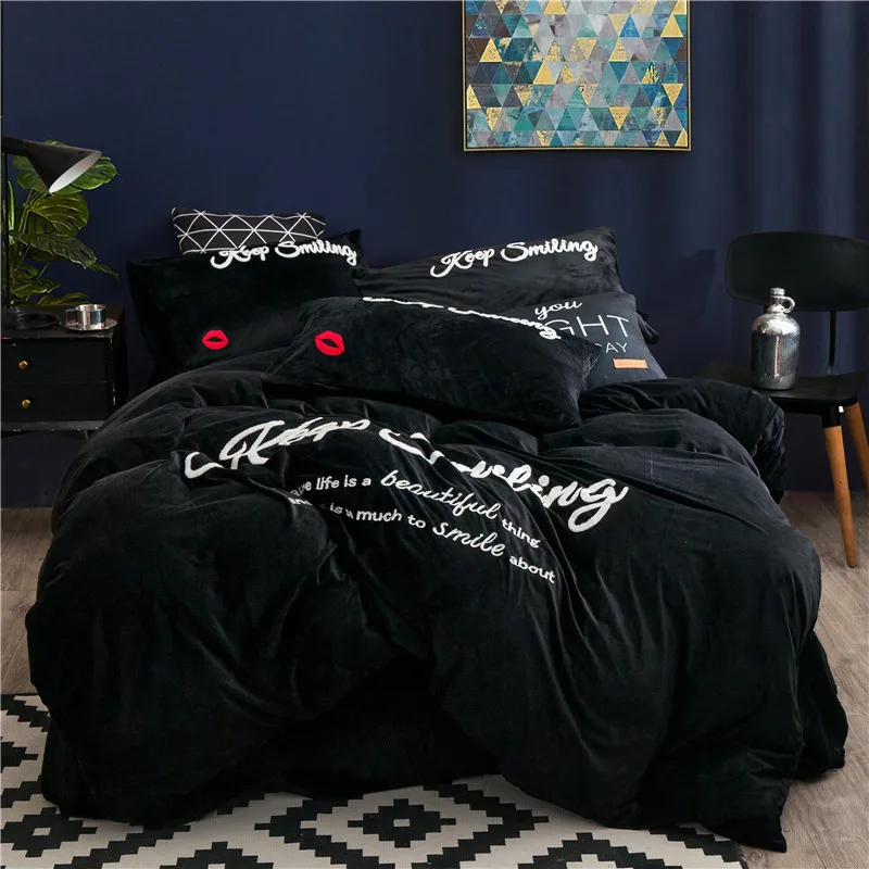 Fleece fabric Duvet Cover Set Embroidery Bedding Bedsheet Pillowcase Bed Quilt Bedlinen Bedclothes | Дом и сад