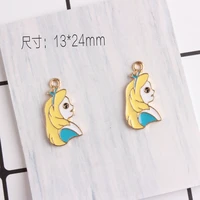 high quality 10 pcs new enamel girl head shape charms diy handmade jewelry findings alloy gold color tone oil drop pendants