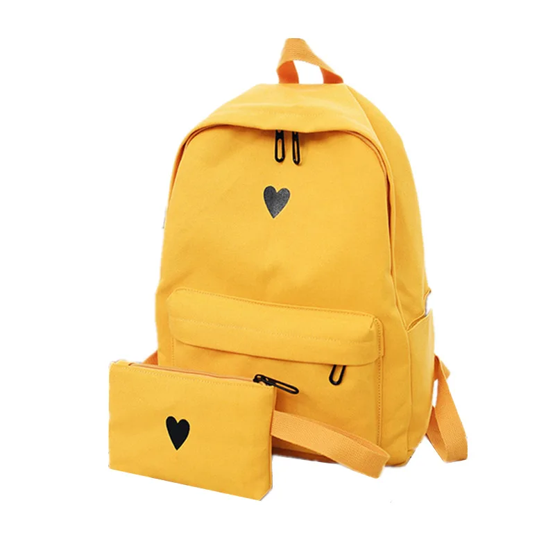 2021 высококачественный холщовый желтый рюкзак с принтом сердца Студенческая