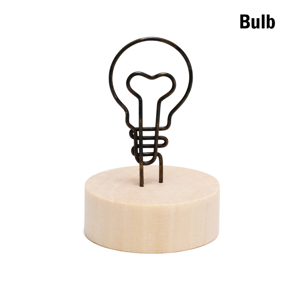 bulb 1 шт., 4 см, креативная круглая деревянная рамка для заметок, рамка для фотографий, клипса, настольный номер, Свадебный держатель для фото, зажим для фото, памятка, имя, карта, подвеска, держатель - Цвет: bulb
