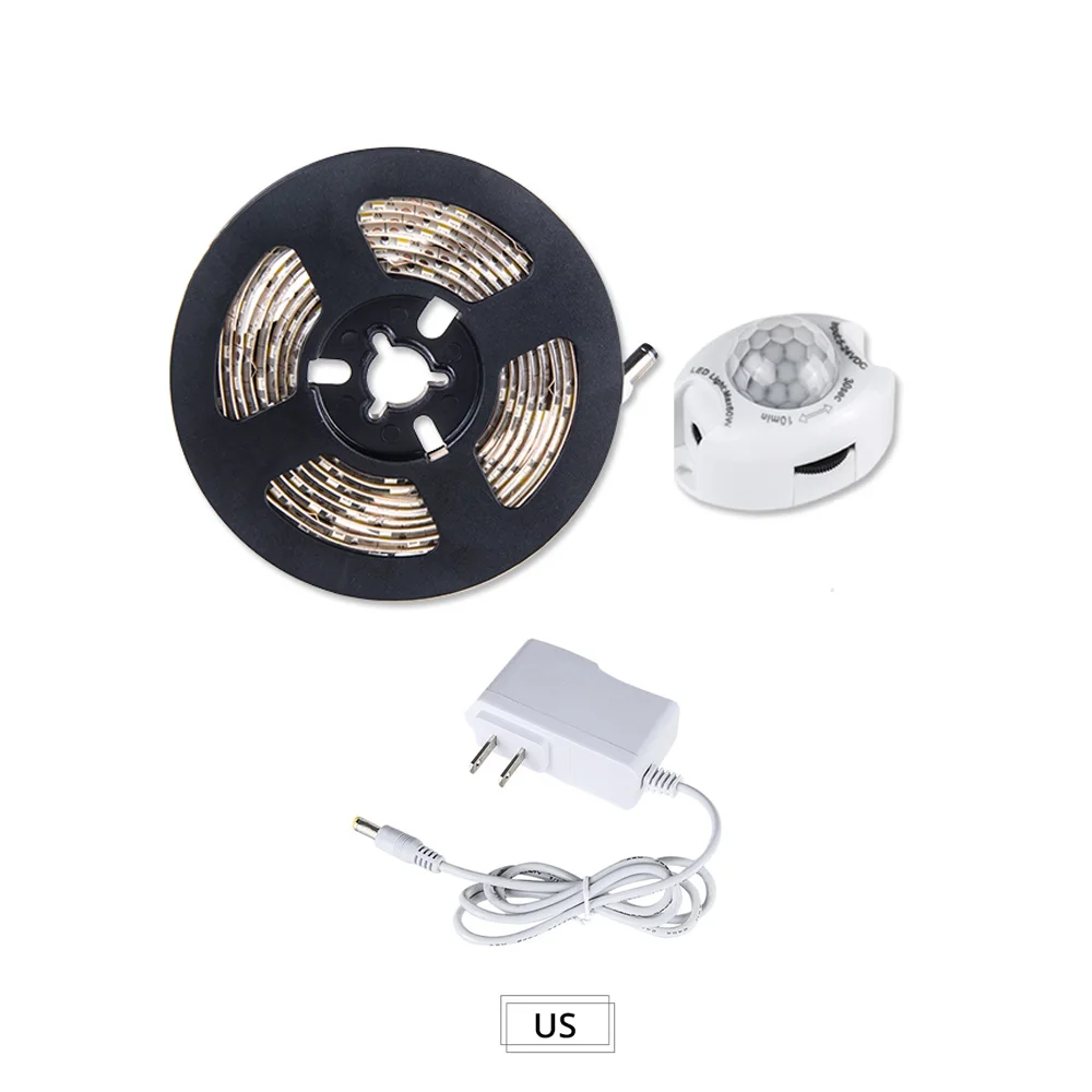 1m 2m 3m 4m 5m DC 12V LED Strip Light With Motion Sensor 110V 220V Input Power Supply For Bedroom Closet Wardrobe Lighting - Испускаемый цвет: US Plug
