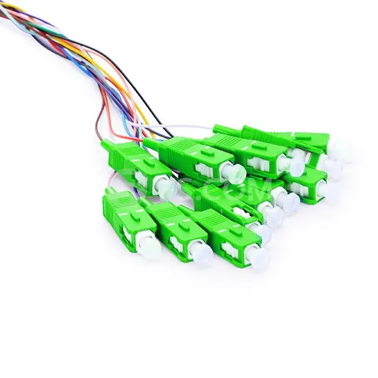 

QIALAN 1m 2m 12 Fibers SC/APC 9/125 Single Mode Color-Coded Fiber Optic Pigtail, Unjacketed