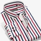 Мужская приталенная рубашка, повседневная дизайнерская мягкая хлопковая рубашка в контрастную полоску, с воротником на пуговицах, M497, 2017