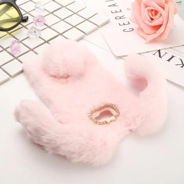 For Galaxy C7 Pro C7010 3D Cute Rabbit Doll Furry Fur Plush Soft TPU Case for Samsung Hairy Bunny Diamond Coque Cover | Мобильные