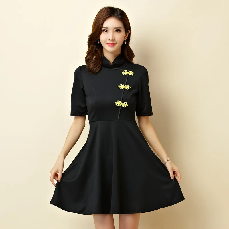 M~ 3XL плюс размер Новые китайские традиционные женские стрейч вязать Cheongsam Qipao вечерние женские большие сексуальные короткие миди Туника Платье плятья