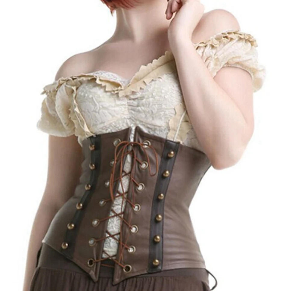Женский корсет в стиле стимпанк коричневый винтажный Викторианский на шнуровке