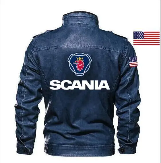 Модная мужская кожаная куртка scania truck тонкие худи с кожаными вставками