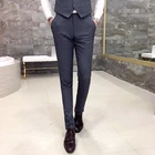 Высококачественные товары, хлопковые модные однотонные мужские деловые Костюмные брюки для отдыхаМужские Черные Серые повседневные Костюмные брюки