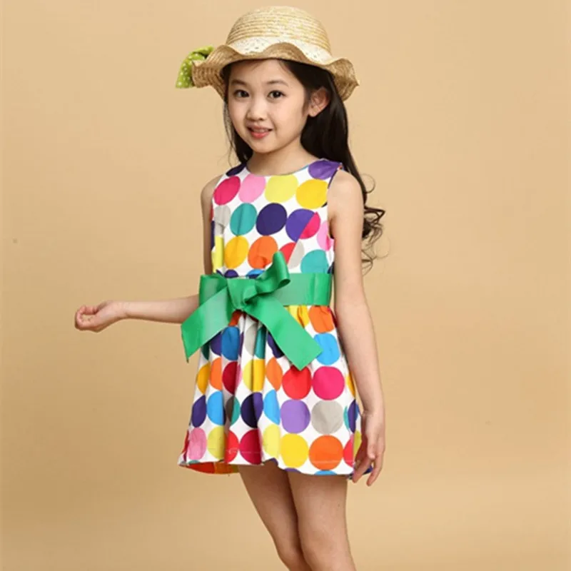 2021 new summer girls dress toddler vest 4 5 6 7 8 9 10 11 12 years old kids rainbow dot Bow Princess Wedding | Детская одежда и