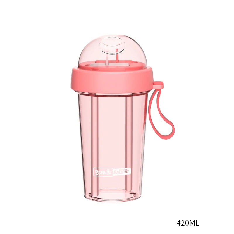 Pink 400ML BAISPO двойная соломенная бутылка для воды, питьевая чашка, герметичная, портативная, для путешествий на открытом воздухе, чайник для бега, походов, бутылка для воды - Цвет: Pink 400ML