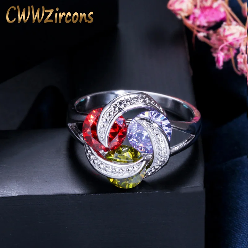 Женские кольца с фианитами CWWZircons модные белого и золотого цвета красными