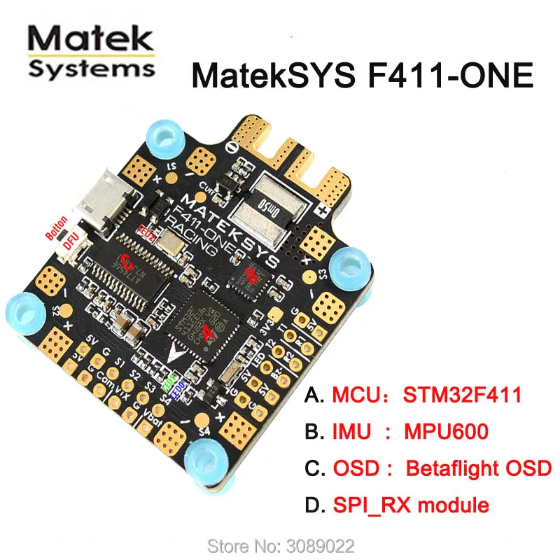 Matek Systems F411-ONE Flight Controller features STM32F411 BFOSD SPI Receiver(Frsky_X) Current Sensor in ONE 30.5*30.5mm F4 | Игрушки и