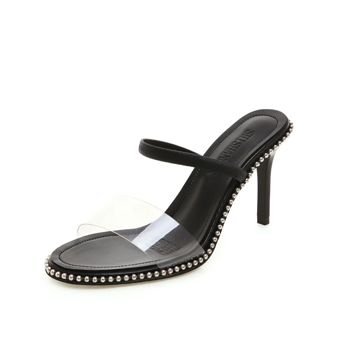 9CM HEEL Женские босоножки с заклепками и ремешком сзади; туфли на высоком каблуке; женские прочные из ПВХ; пикантные вечерние босоножки с острым носком; S80040 - Цвет: 9CM HEEL