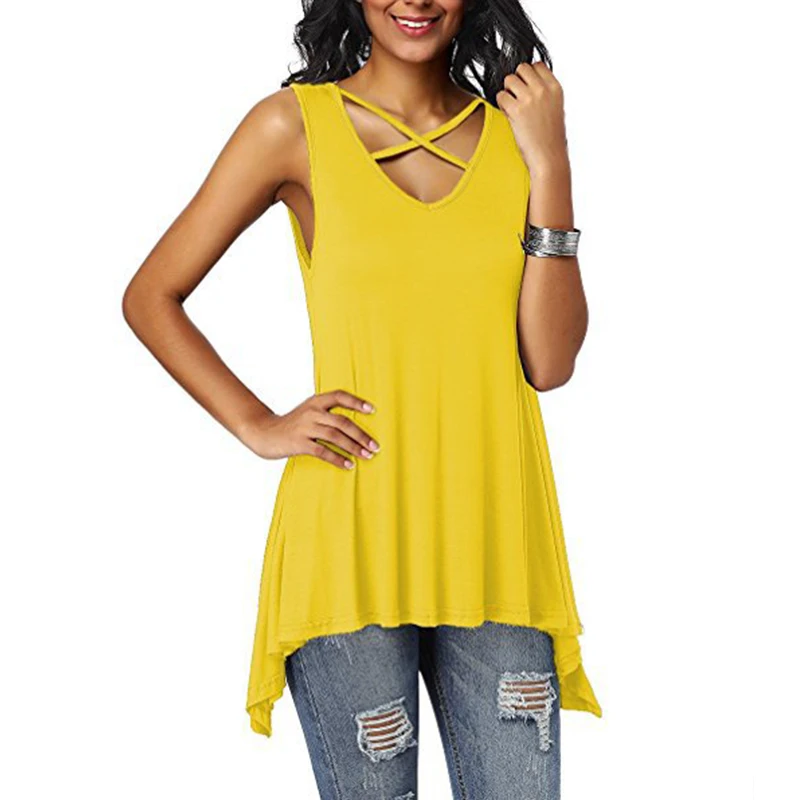 Футболка женская Топы футболки 2018 Сексуальная выдалбливают назад без рукавов