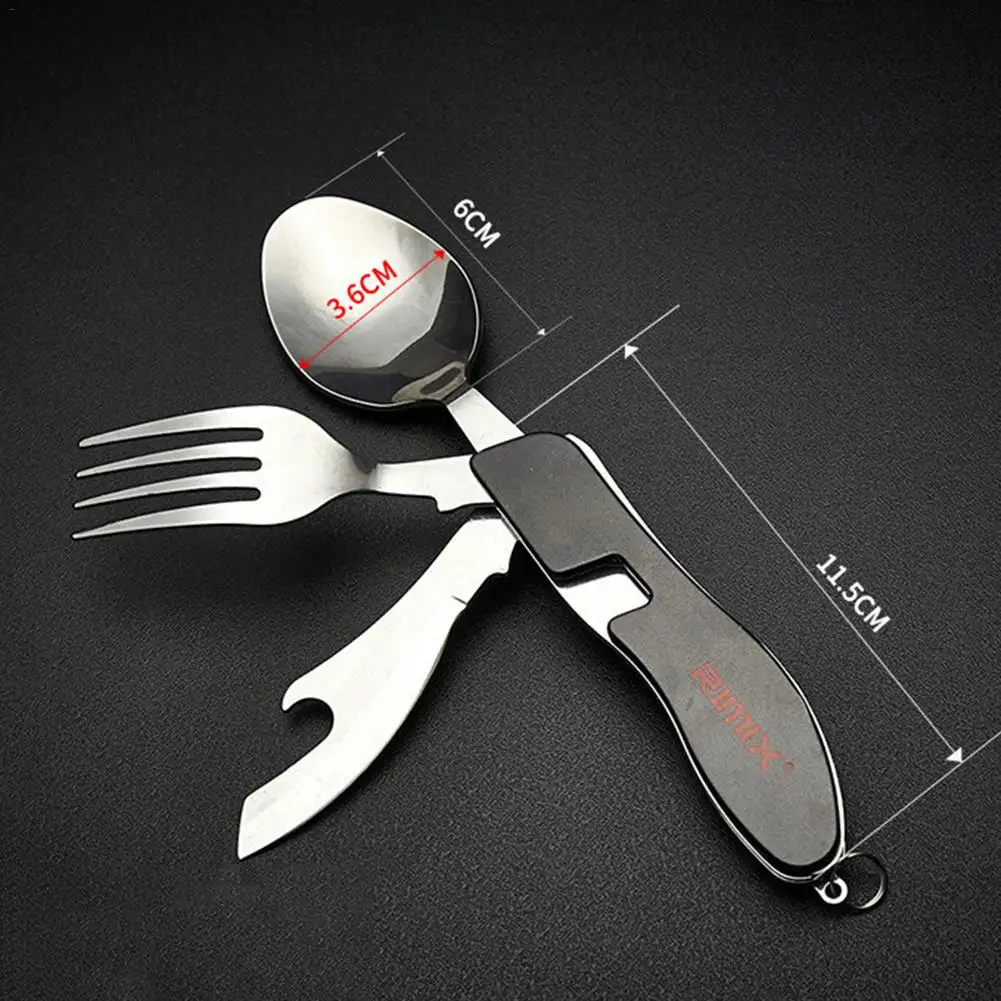 4 in1 Multi-Function Tool Foldable Fork Spoon Set Stainless Steel Camping Travel Picnic Cutlery Portable Outdoor Tableware | Спорт и