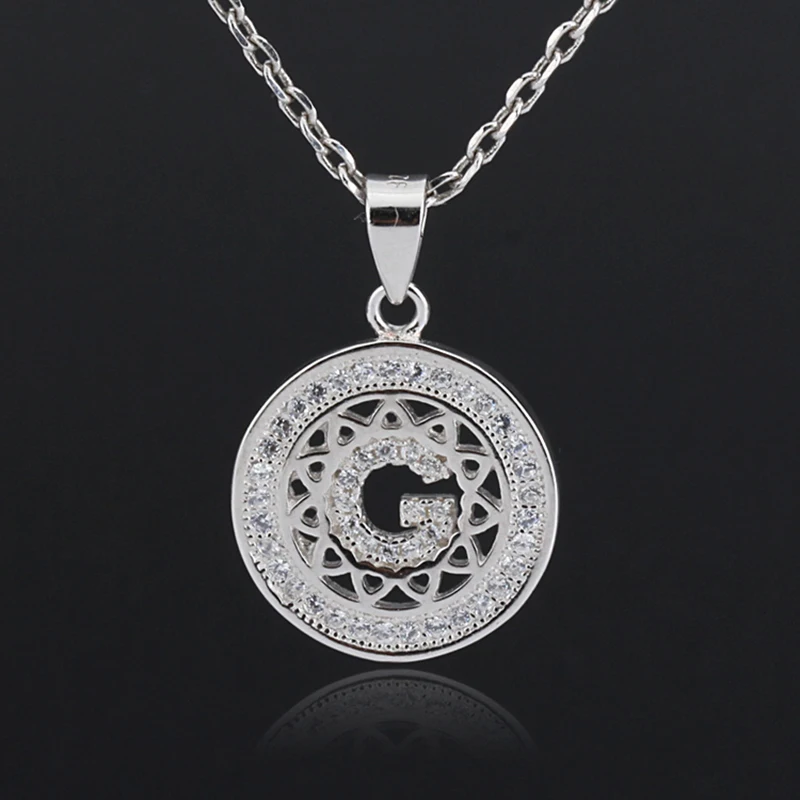 

925 Sterling Silver Letter Pendant Letter G Micro Pave Clear Cubic Zircon Necklace Chain for Ladies Fashion Jewelry