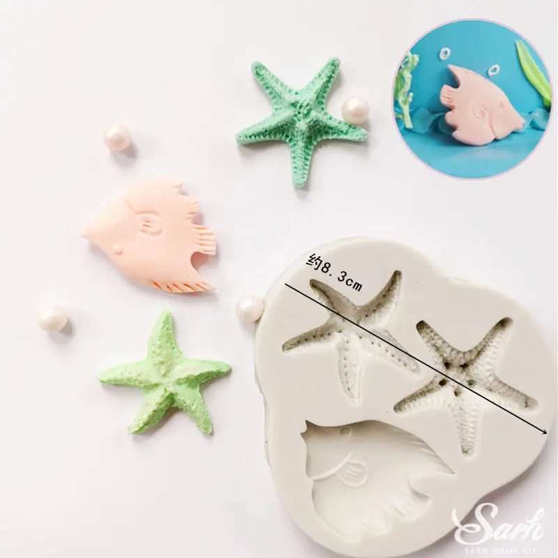 Starfish fish mold Рыба морские водоросли Дельфин торт плесень морской конек оболочки формы Морская звезда Торт кайма для мастики для кухни выпечки украшения формы прекрасный инструмент - Цвет: Starfish fish mold