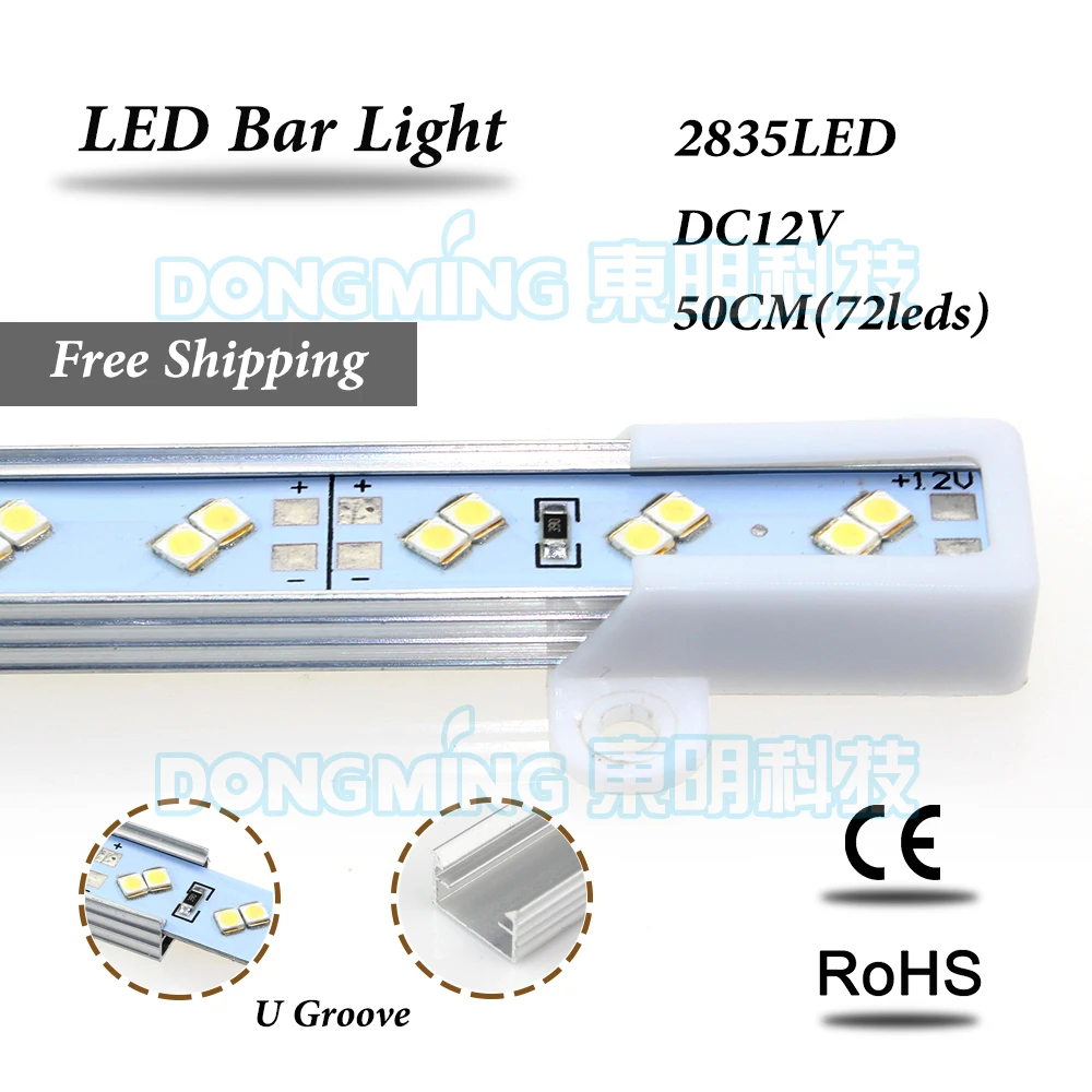 

LED luces strip 2835 smd DC 12V 72leds double row LED bar light 50cm kitchen cupboard with Aluminium U profile cold/warm white