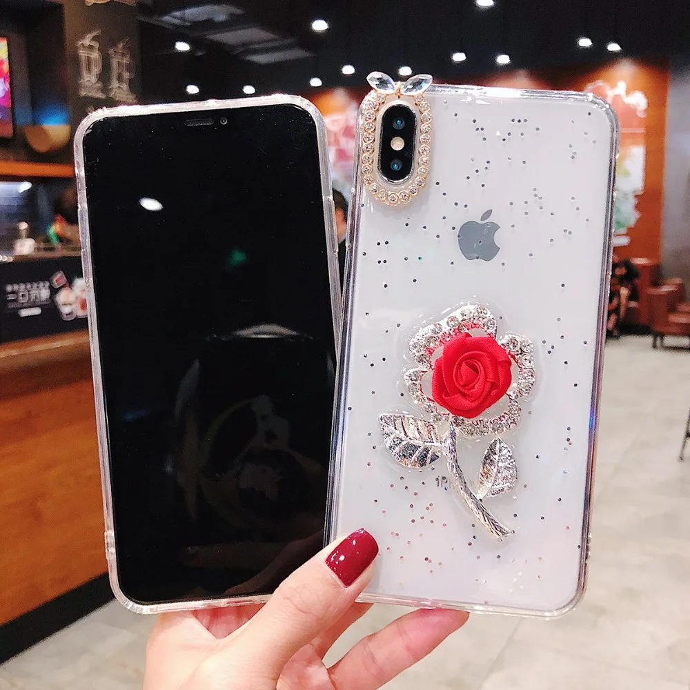 Для iphone XS MAX XR X 10 7 8 plus прозрачный блеск Роза крышка чехол Чехол для 6 S 6S Чехлы |