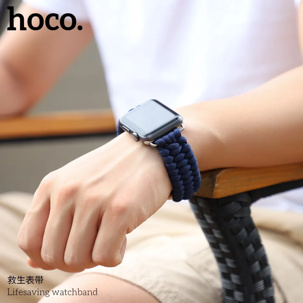 HOCO тканый нейлоновый веревочный ремешок для Apple Watch 42, 44 мм, 38, 40 мм, уцелевший инструмент, браслет для iWatch серии 5, 4, 3, 2, 1, браслет на запястье