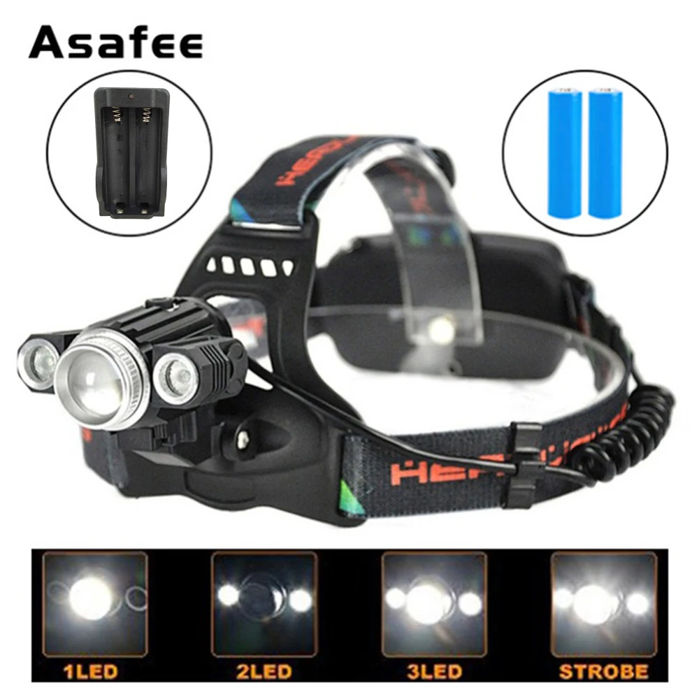 

3000LM XML-T6 R2 LED Headlamp 4-Mode Zoomable Headlight Rechargeable Head Torch Camping Hunting Flashlight Bicycle Head light