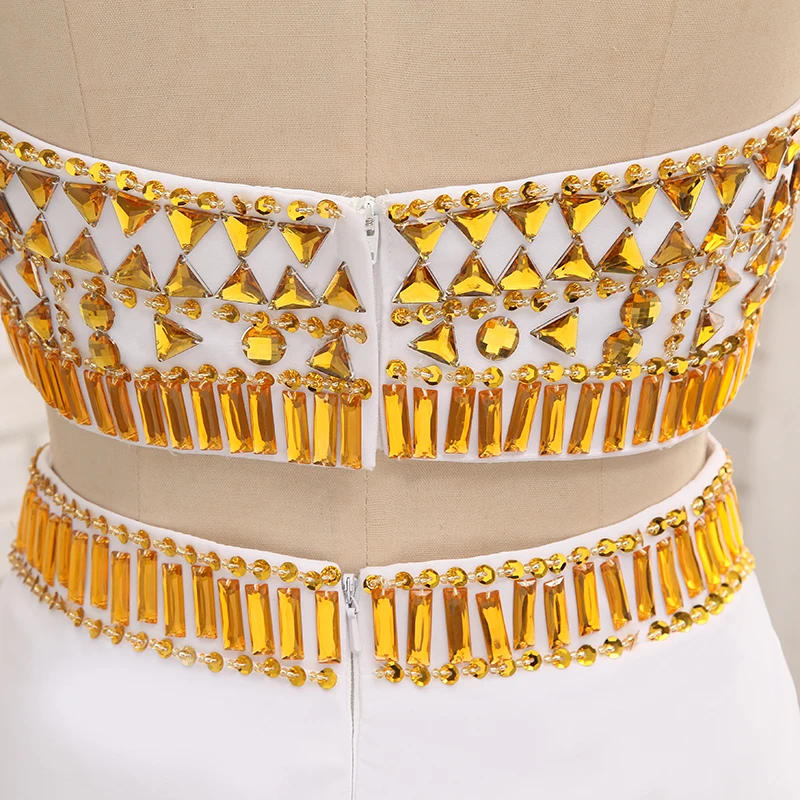 Белое и Золотое платье для выпускного вечера русалки 2018 высокий ворот Лори