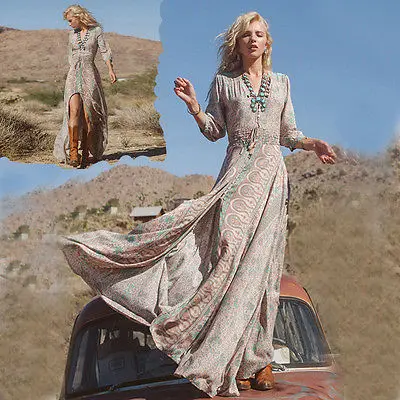 Новое женское платье с длинными рукавами и цветочным принтом для вечерних вечеринок в стиле бохо.