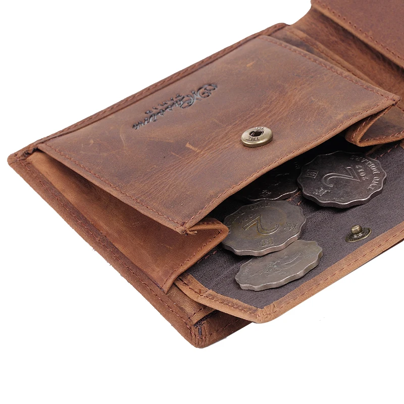 Мужской винтажный кошелек на застежке MS из натуральной кожи Крейзи Хорс двойной