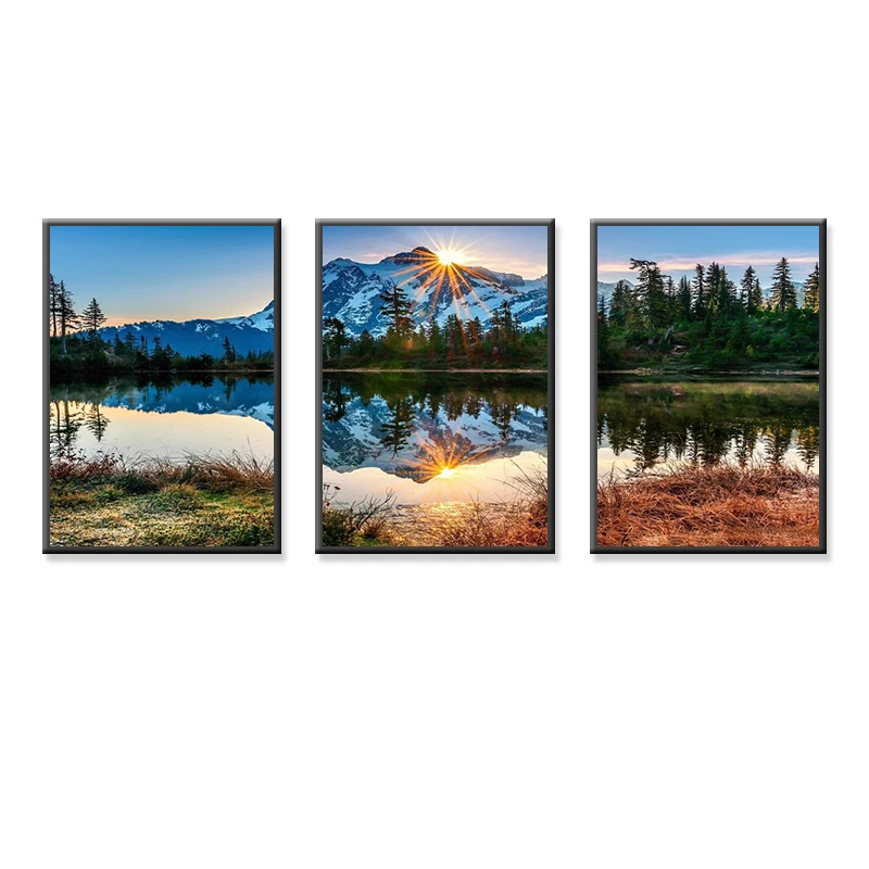 

Posters Wall Art Home Decor Modern 3 Panel Beautiful Sunrise Natural Landscape HD Print Painting Modular Pictures Canvas