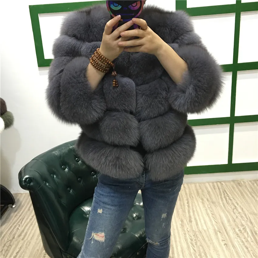 Новейшая Мода натуральная женская теплая шуба из натурального Лисьего меха короткая зимняя меховая куртка верхняя одежда из натурального меха голубой лисы парка тонкая одежда