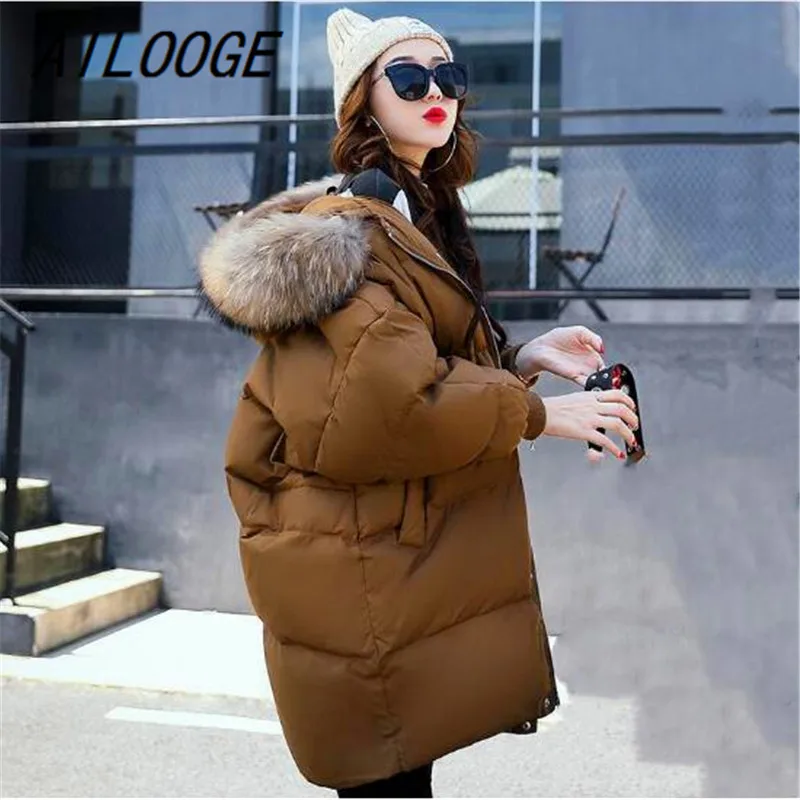 

AILOOGE Winter Women Hooded Coat Fur Collar Thicken Warm Long Jacket Female Plus Size Outerwear Parka Ladies Chaqueta Feminino