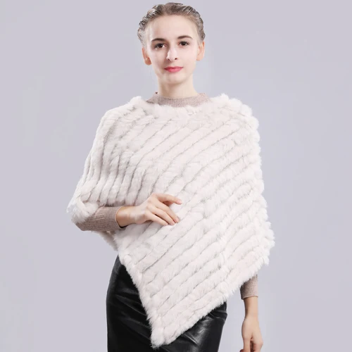 beige Модное пончо из натурального кроличьего меха, шарф из натурального кроличьего меха, вязаные эластичные женские вечерние шарфы из натурального кроличьего меха - Цвет: beige