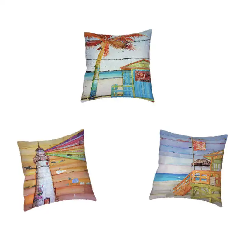 Чехол на подушку мультяшный автомобиль красивый вид картина маслом маяк