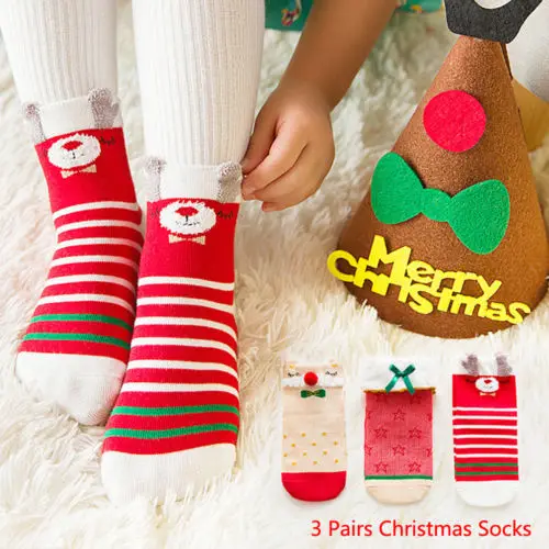 2018 3 пары Детские Рождественские хлопковые носки зимние теплые для мальчиков и