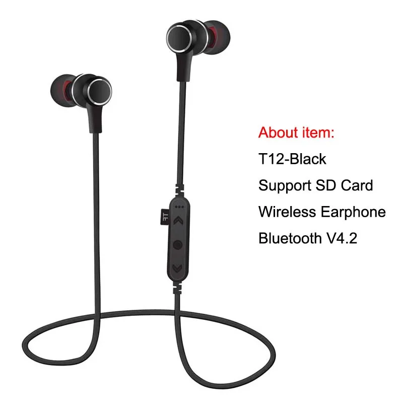 T12 Black MPLSBO беспроводные наушники Bluetooth наушники стерео музыкальные наушники с микрофоном Поддержка SD карты шумоподавление металлическая гарнитура - Цвет: T12 Black