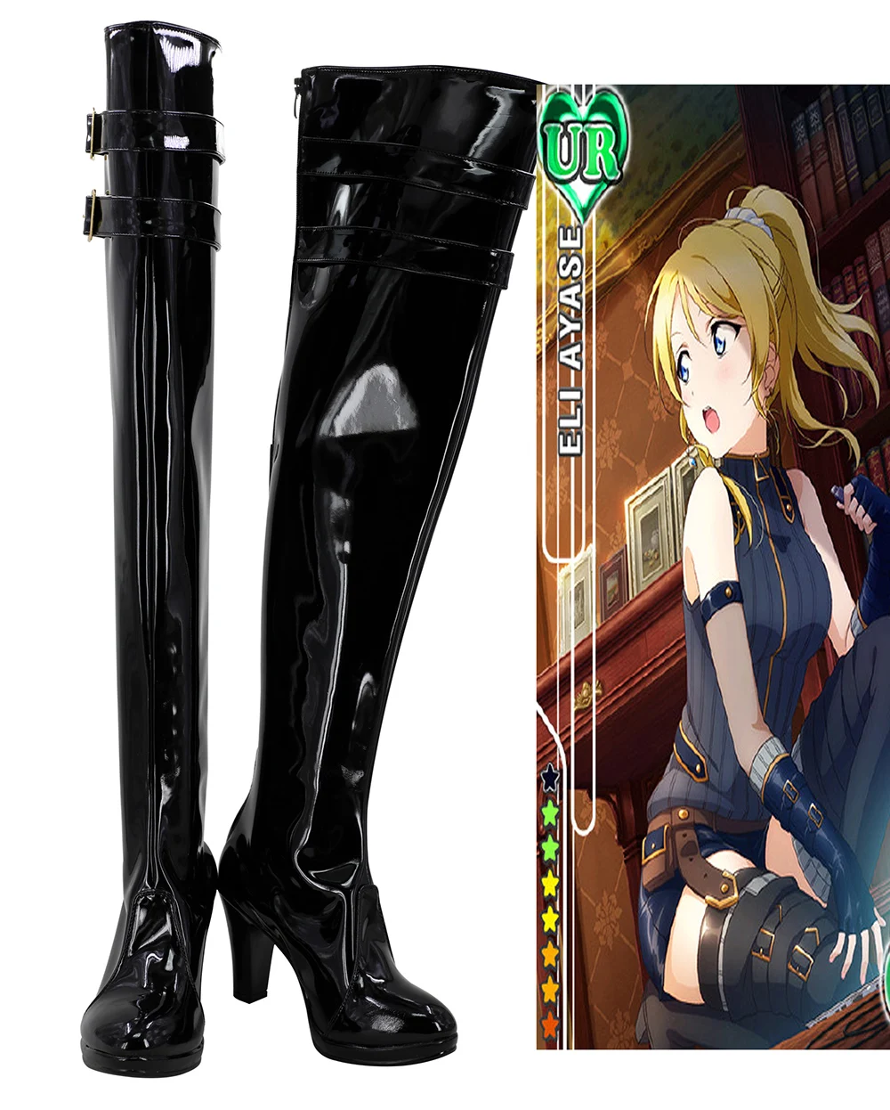

Сапоги унисекс для косплея Love Live Eli Ayase, обувь на высоком каблуке черного цвета, на заказ, для хэллоуивечерние
