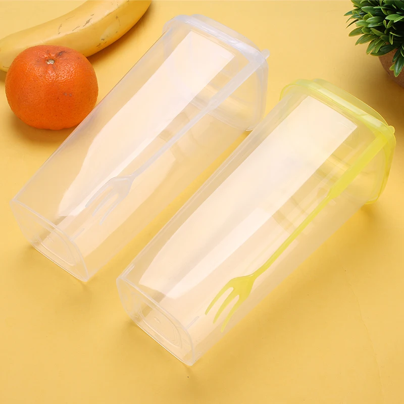 Disposable Plastic Fruit Tea Cup Take Out Drinks Mug With Lid And Fork One-off Big Capacity Drinkware Milk Packing Tools | Дом и сад