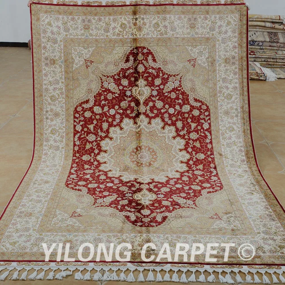 

Yilong 5.6'x8.4' Antique hand made persian tabriz carpet dark blue hand knotted Turkish rug (1840)