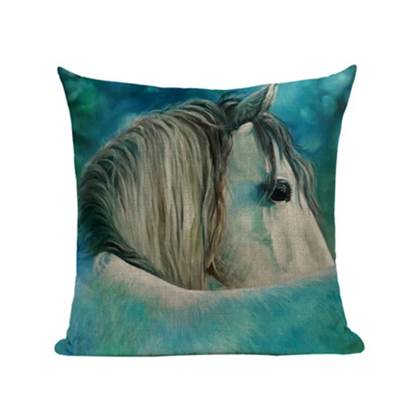 Decoration Cushion Cover Tropical Style Linen Cotton Running Horses Cojines Almofada 45Cmx45Cm Square Home Decor Pillow Case | Дом и сад