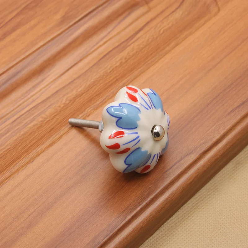 KAK 40mm Hand-painted Ceramic Drawer Knobs Porcelain Rural Cabinet Knob Cupboard Handles Mediterranean Furniture Handle Hardware