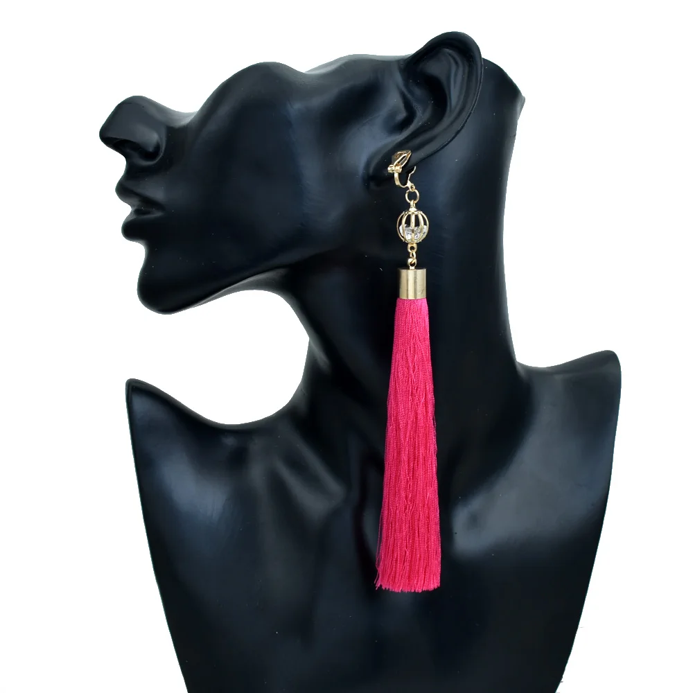 rose red Chadestinty, золотые цветные клипсы, серьги для женщин, богемные длинные кисточки, серьги с кристаллами, ювелирные изделия, серьги-каффы для ушей, букле d, oreille - Окраска металла: rose red