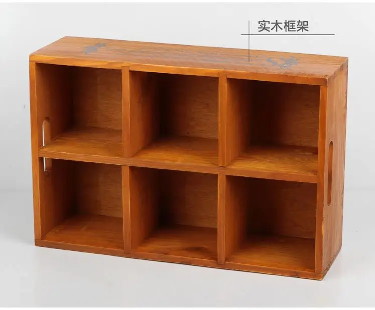 

1PC Zakka vintage wooden box six lattice grocery desktop bins storage box 33x22x10cm JL 0909