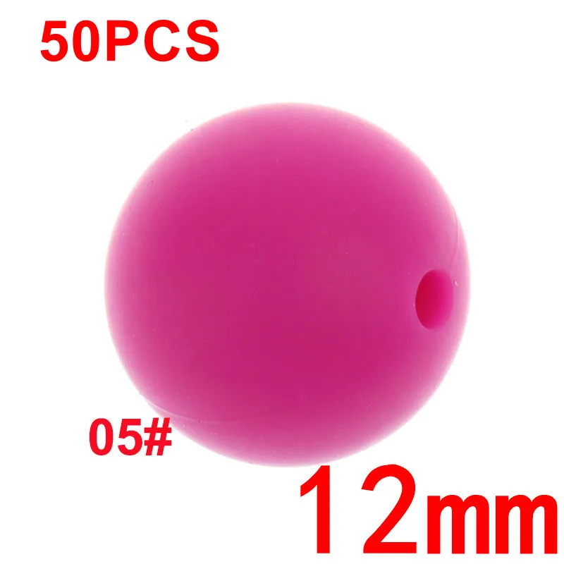 05 Violet Red 50 шт., 12 мм, круглые силиконовые бусины для прорезывания зубов, BPA бесплатно, Детские Прорезыватели, соски, клипсы, цепочка, сделай сам, для детей, жевательные игрушки для душа, подарок - Цвет: 05 Violet Red