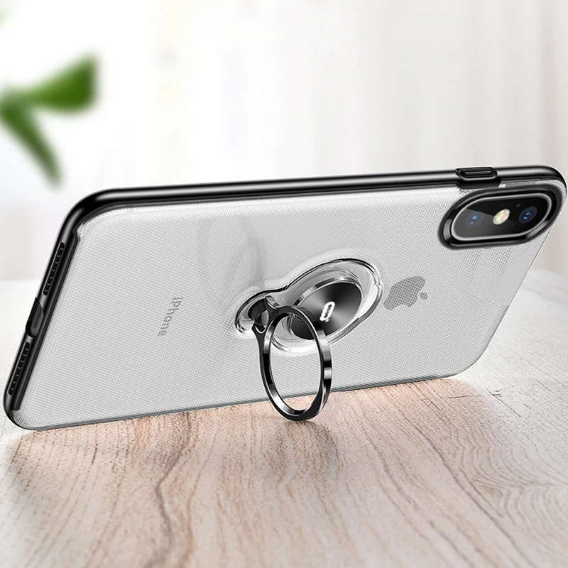 Чехол-подставка с кольцом для IPhone X XS Max XR, тонкий мягкий силиконовый чехол из ТПУ с прозрачной пряжкой, Magentic Kickstand, задняя крышка, Fundas