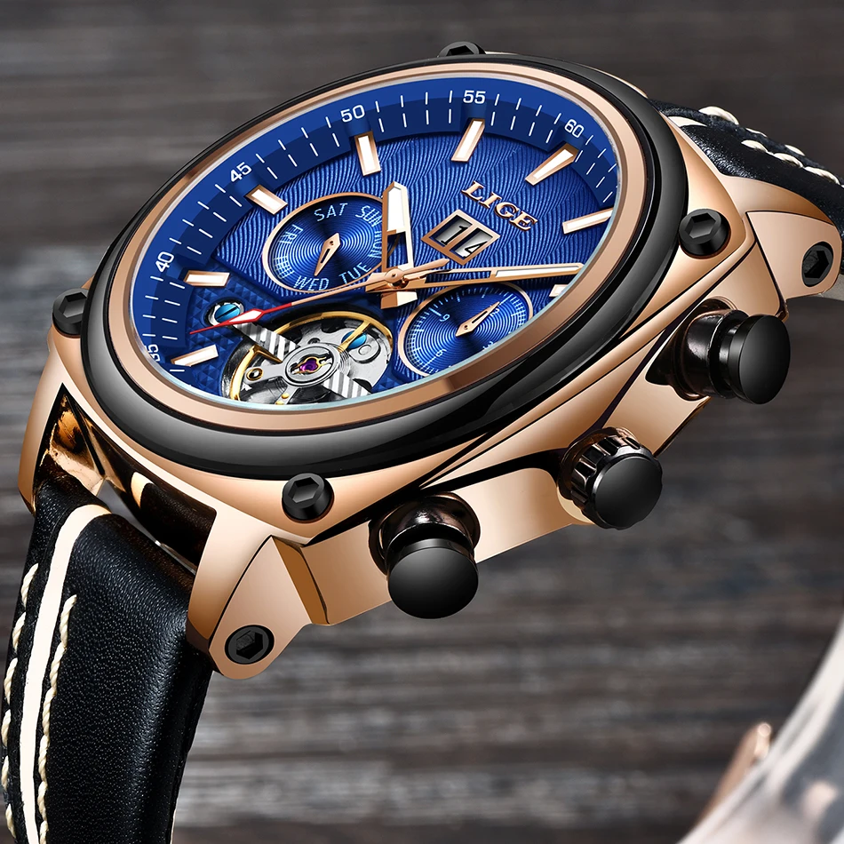 LIGE мужские часы Tourbillon модные роскошные спортивные механические часы Классические Мужские автоматические механические наручные часы Reloj Hombre
