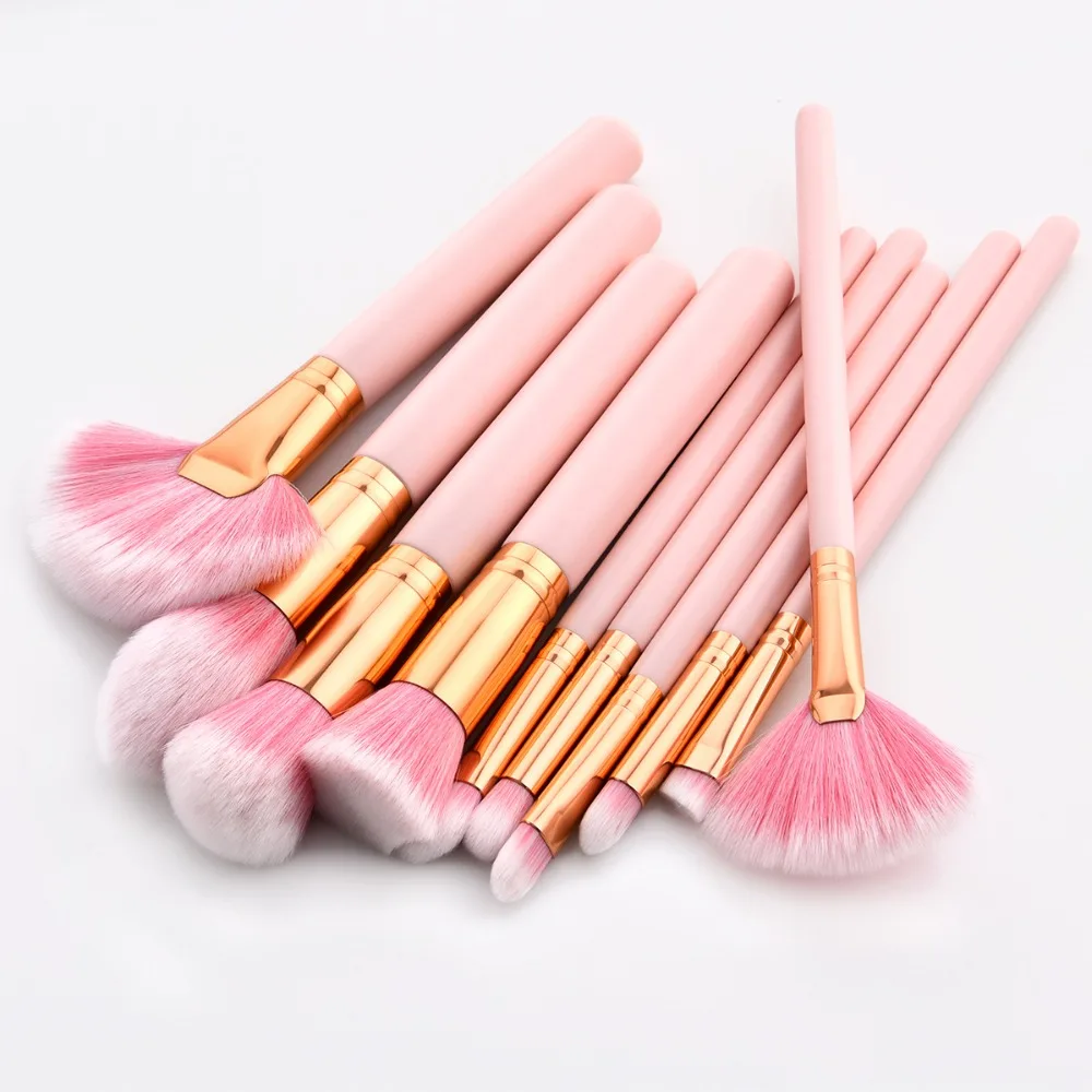 4/10Pcs Makeup Brush Set Foundation Blusher Face Powder Eyeshadow Eyeliner Tool Gold Pink Fan Kit | Красота и здоровье