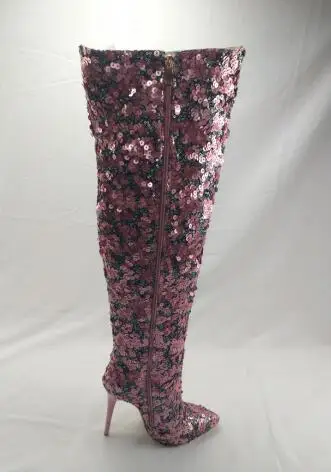 Moraima Snc Newest Pointed Toe High Heel Boots Glitter Embellished Thin Heels Shoes Woman Over the Knee Long | Обувь