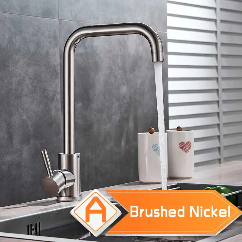 Brushed Nickel A Матовый никель вращающийся на шею смеситель для кухонной раковины Однорычажный поворотный носик смеситель для кухни ванной комнаты кран на одно отверстие кран из нержавеющей стали - Цвет: Brushed Nickel A
