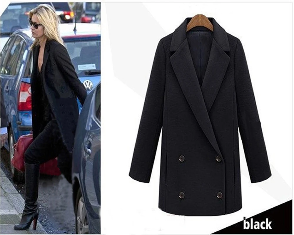 Женское двубортное пальто ZADORIN длинное шерстяное с лацканами и длинным рукавом