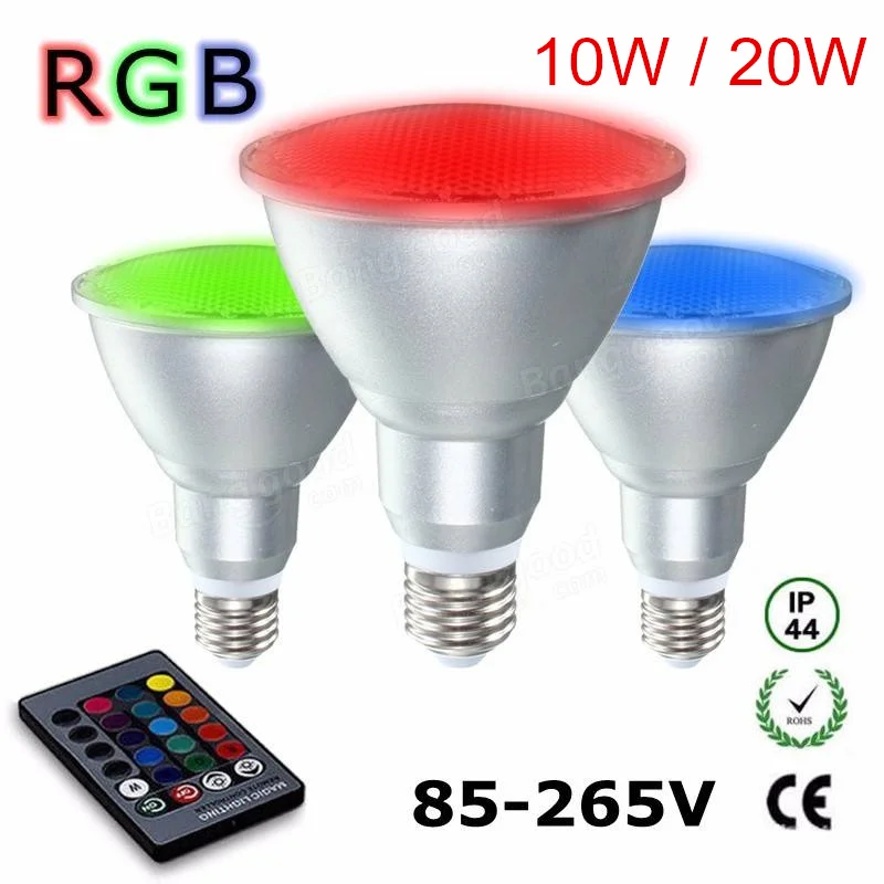 E27 Par30 10 Вт/Par38 20 Вт RGB Светодиодный прожектор с регулируемой яркостью AC85V 265V